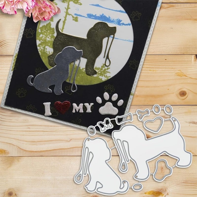 Lapoo 3D Backgrounds Metal Cutting Die for Scrapbooking, New Cutting Dies DIY Album Card Making Decor Paper Craft Metal Die Cuts Party Wedding Decorations (Two Puppies 3.5 x 2.4 in) - Image 1